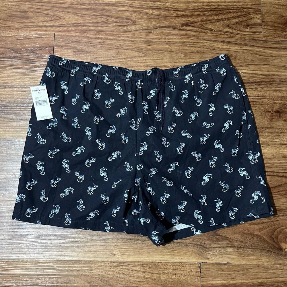Polo Sport Ralph Lauren Swim Shorts Seahorse Trunks Lined Blue Drawstring Men XL